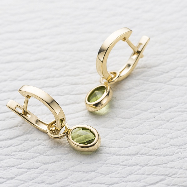 Серьги-трансформеры из жёлтого золота с 2 хризолитами