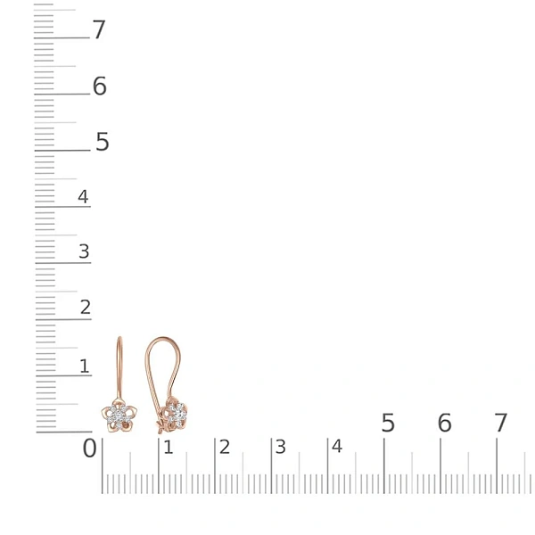 Детские серьги Цветы из красного золота с 12 фианитами