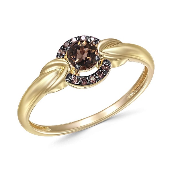 Кольцо из жёлтого золота с раухтопазом и 10 фианитами