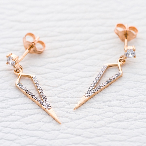 Серьги-пусеты Дорожки из красного золота с 20 фианитами