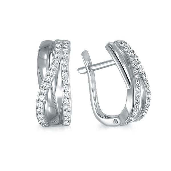 Серьги из белого золота с 58 фианитами