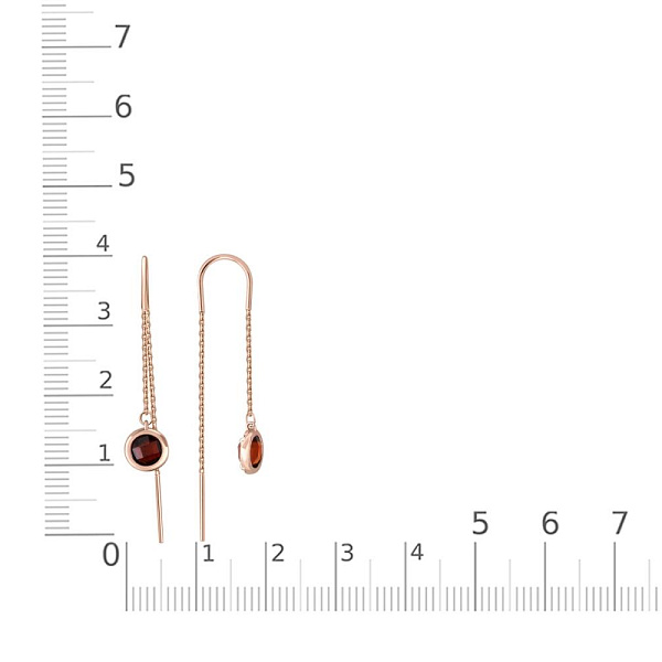 Серьги-продёвки из красного золота с 2 гранатами