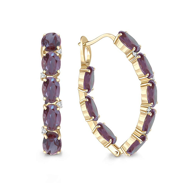 Серьги из жёлтого золота с 16 александритами и 8 фианитами