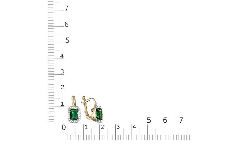 Серьги из жёлтого золота с 2 изумрудами и 44 фианитами
