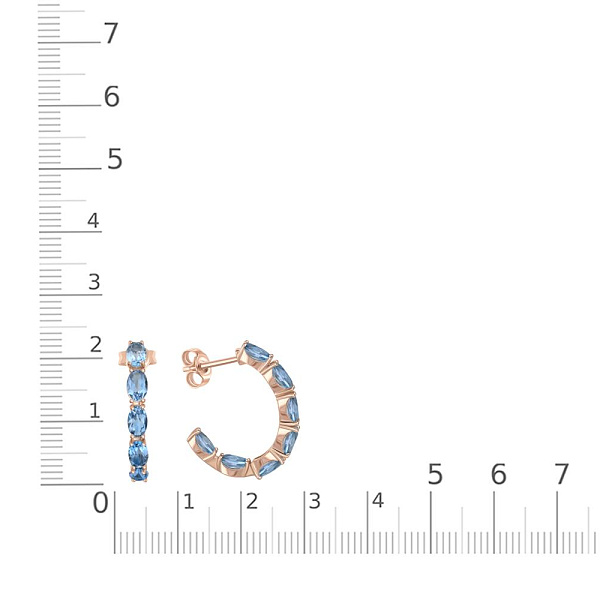 Серьги-пусеты из красного золота с 14 топазами swiss