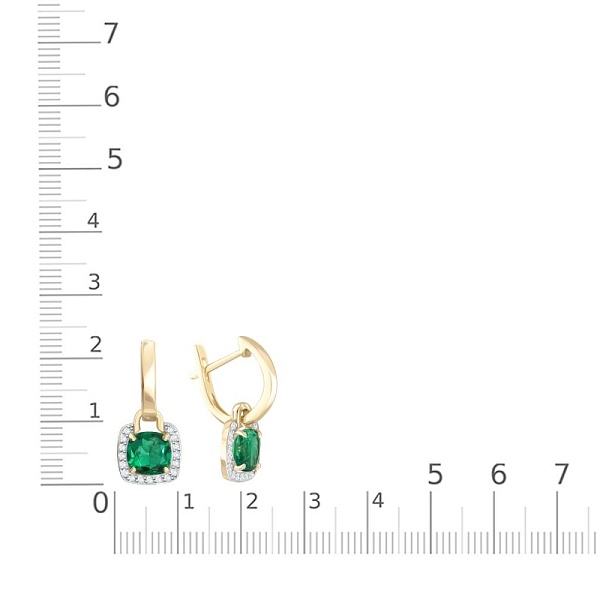 Серьги-трансформеры из жёлтого золота с 2 изумрудами и 34 фианитами