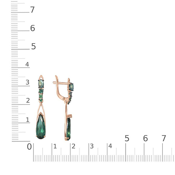 Серьги из красного золота с 4 ситаллами и 6 фианитами