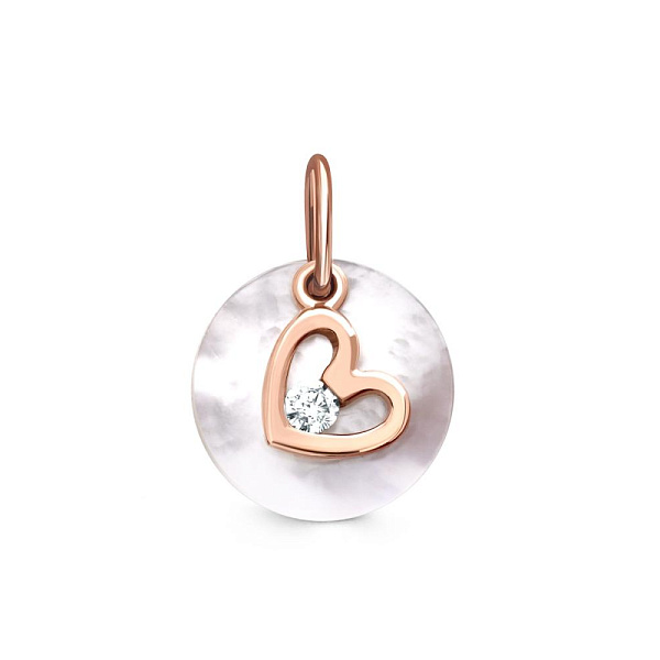 Подвеска Сердце из красного золота с перламутром и фианитом