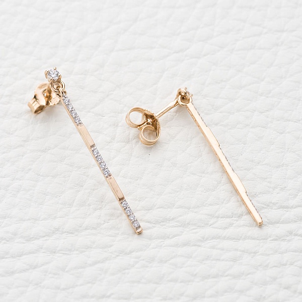 Серьги-пусеты Дорожки из красного золота с 26 фианитами