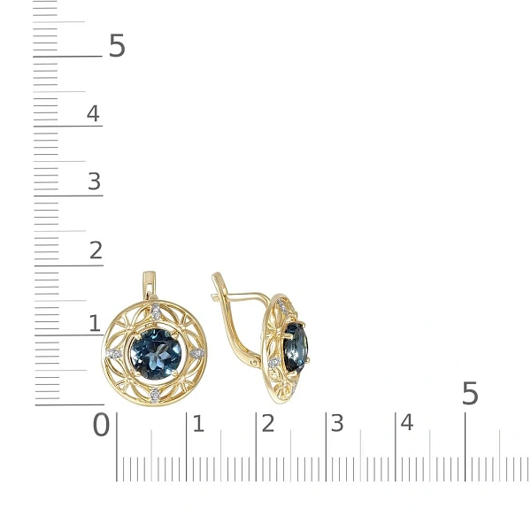 Серьги Круги из жёлтого золота с 2 топазами лондон и 8 фианитами