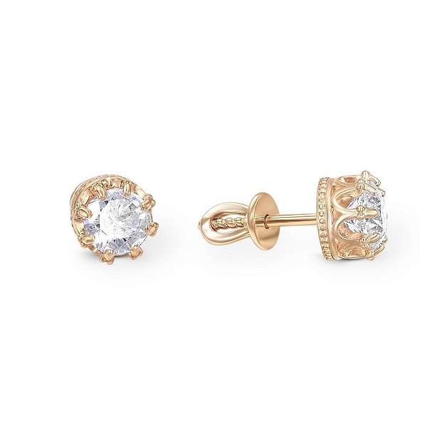 Серьги-пусеты Короны из красного золота с 2 кристаллами swarovski