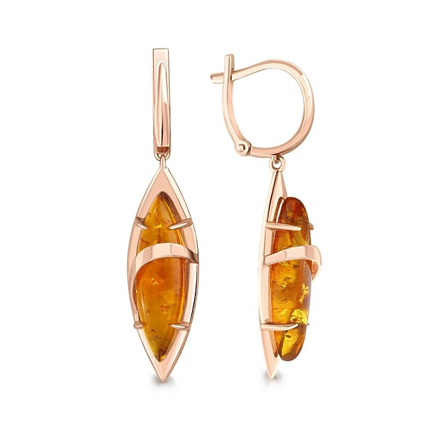 Серьги из красного золота с янтарём