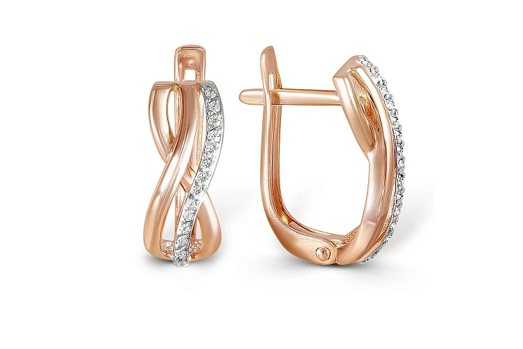 Серьги из красного золота с 30 фианитами