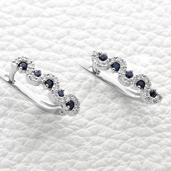 Серьги Дорожки из белого золота с 10 сапфирами и 36 бриллиантами