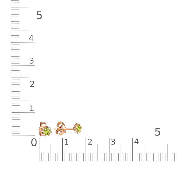 Серьги-пусеты из красного золота с 2 хризолитами