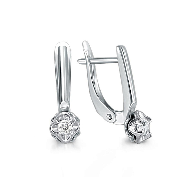 Серьги Цветы из белого золота с 2 бриллиантами