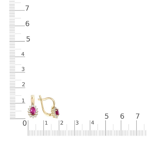 Серьги из жёлтого золота с 2 рубинами и 24 бриллиантами