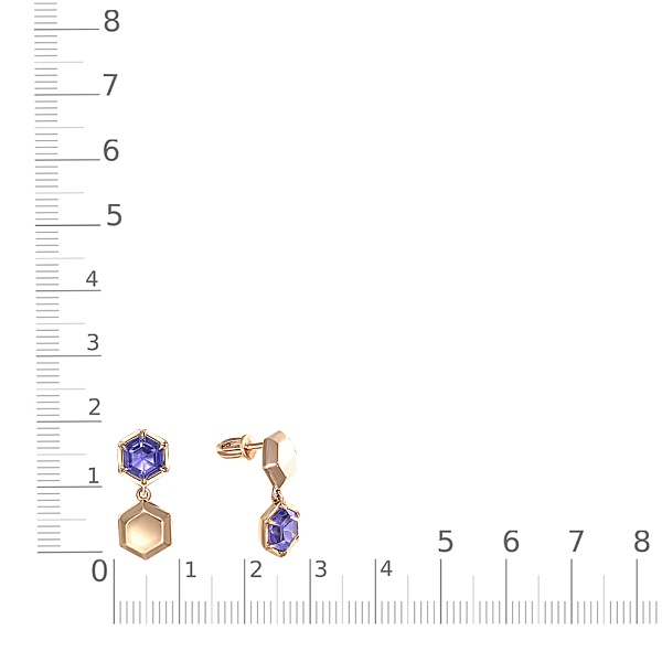 Серьги-пусеты из красного золота с 2 ситаллами