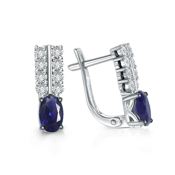 Серьги из белого золота с 2 корундами и 16 бриллиантами