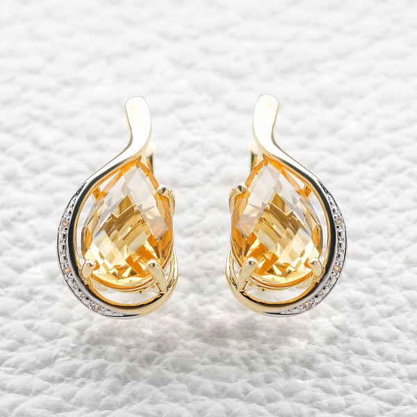 Серьги из жёлтого золота с 8 цитринами