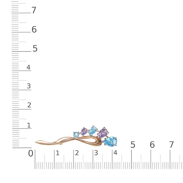 Брошь Цветок из красного золота с 3 топазами swiss и 2 аметистами