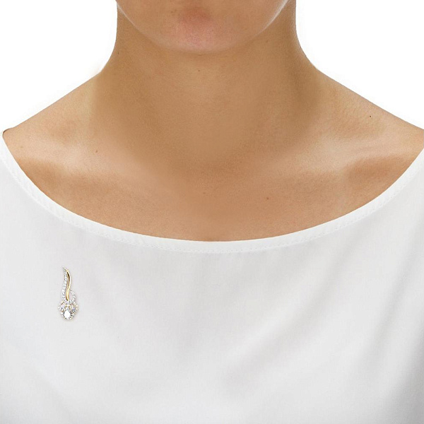 Брошь Цветок из жёлтого золота с 29 фианитами