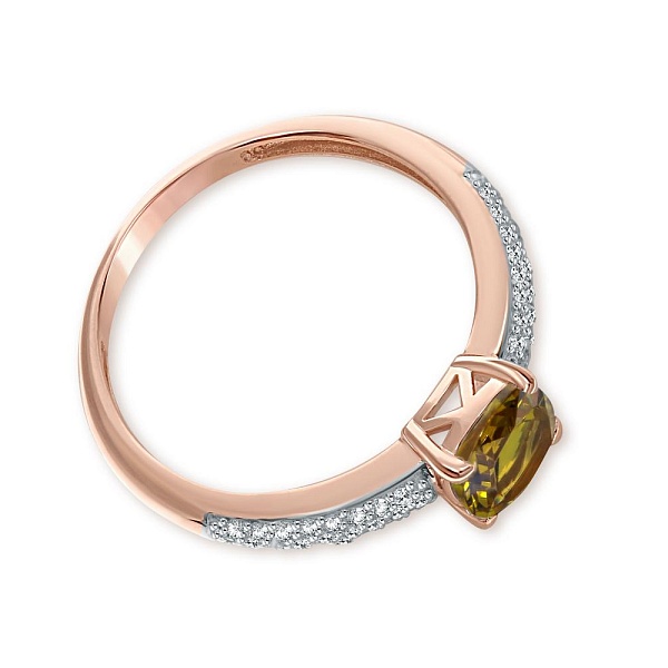 Кольцо из красного золота с султанитом и 50 фианитами