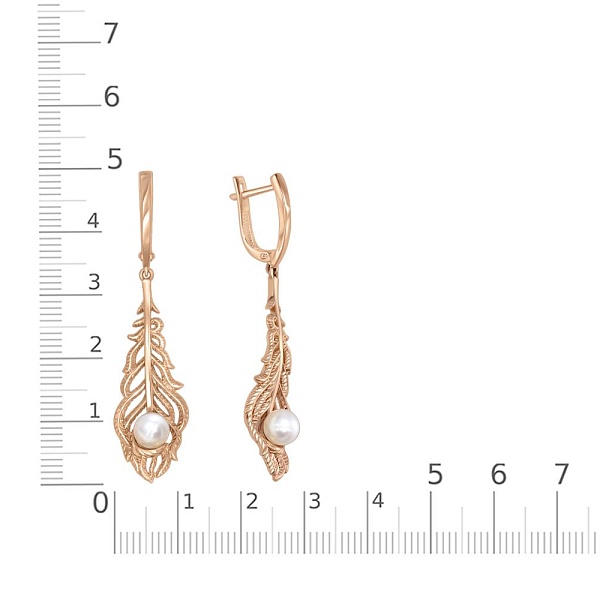 Серьги Веточки из красного золота с 2 жемчужинами