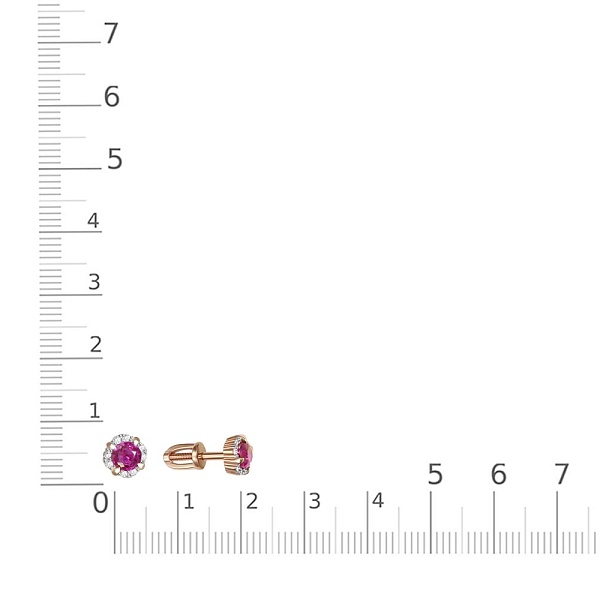 Серьги-пусеты из красного золота с 2 корундами и 16 бриллиантами