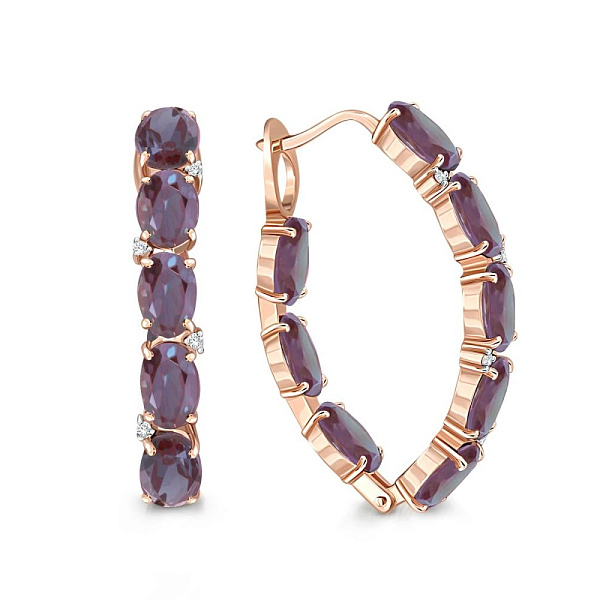 Серьги из красного золота с 16 александритами и 8 фианитами