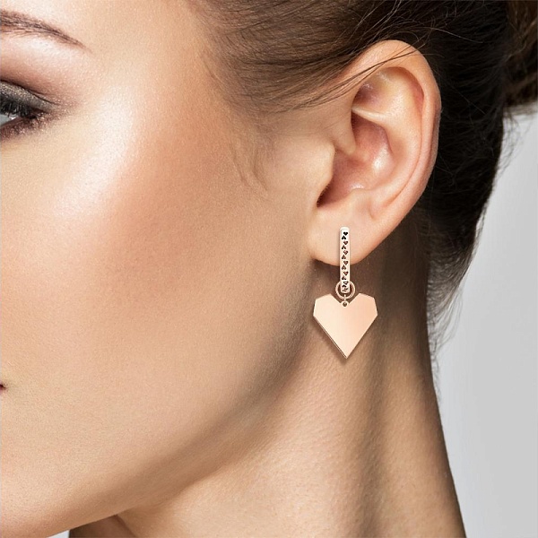 Серьги-трансформеры Сердца из красного золота без вставок