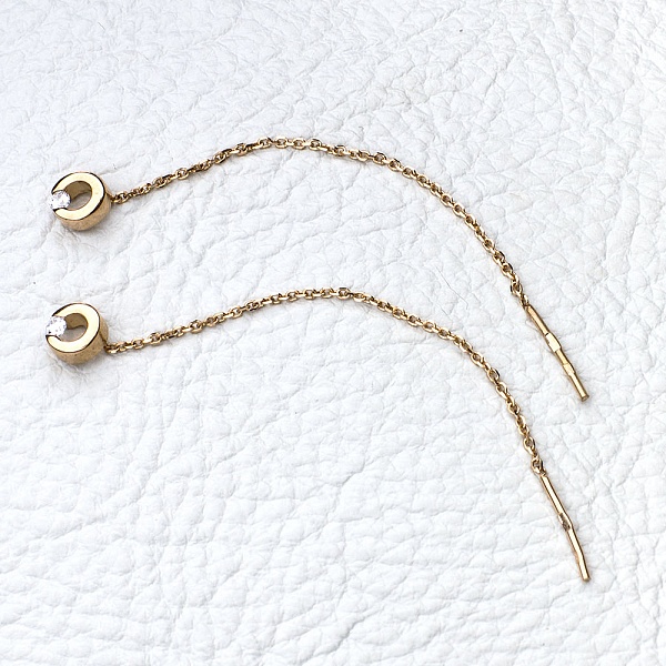 Серьги-продёвки Круги из красного золота с 2 фианитами