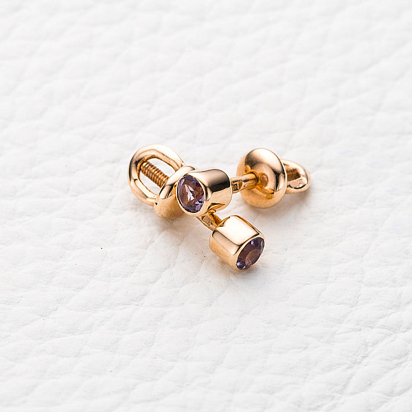 Серьги-пусеты из красного золота с 2 аметистами