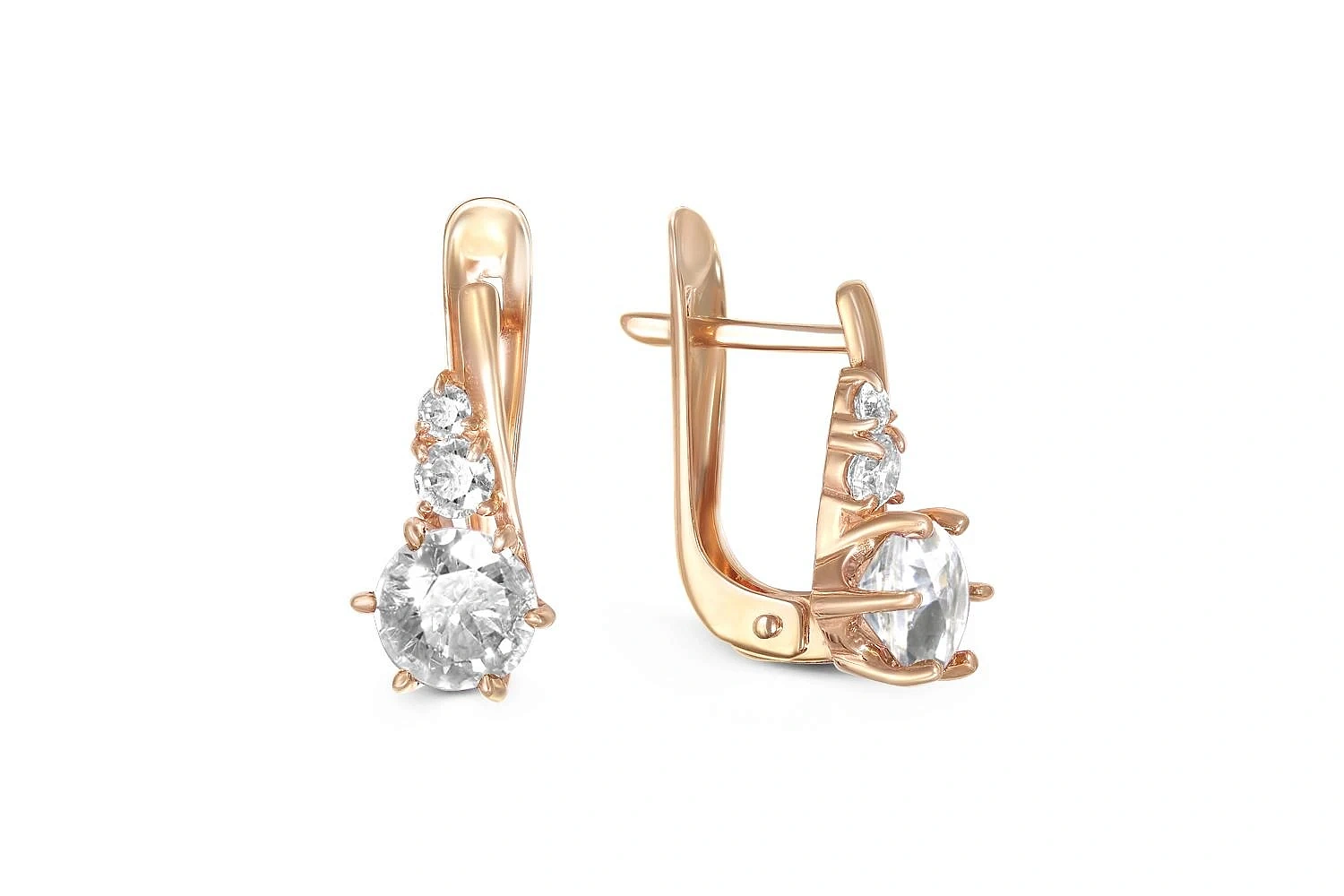 Серьги из красного золота с 2 кристаллами swarovski и 4 фианитами