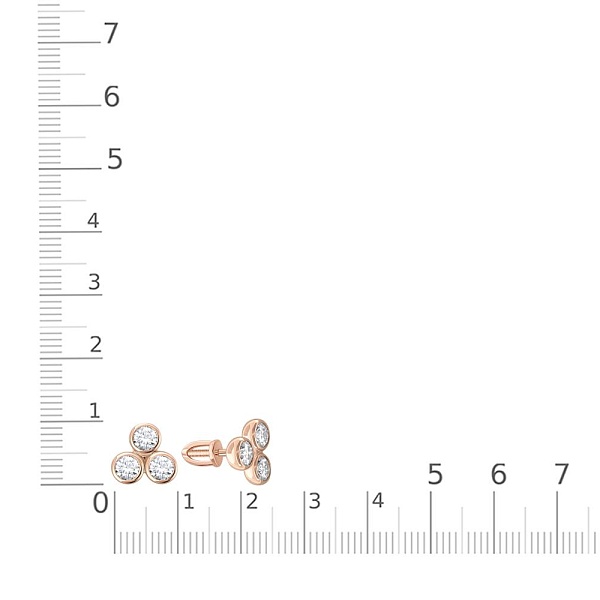 Серьги-пусеты из красного золота с 6 муассанитами