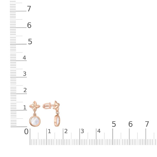 Серьги-пусеты Цветы из красного золота с перламутром