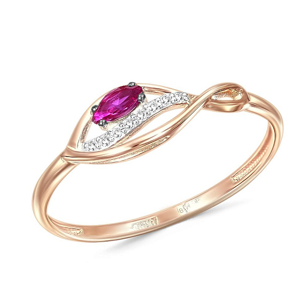 Кольцо из красного золота с рубином и 8 бриллиантами