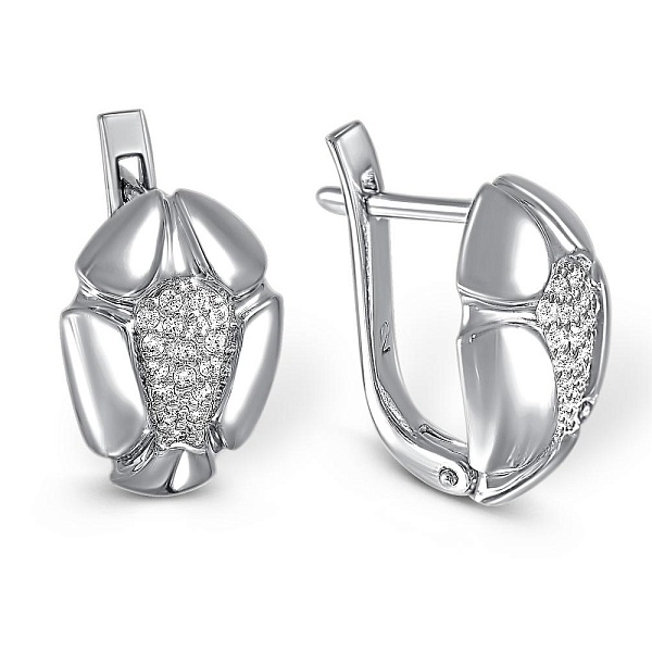 Серьги Цветы из белого золота с 34 фианитами