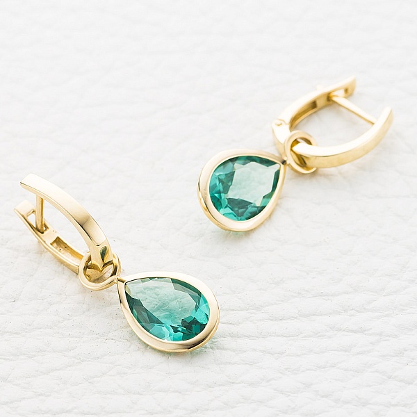 Серьги-трансформеры из жёлтого золота с 2 кварцами