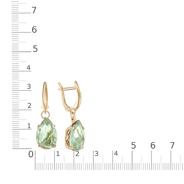 Серьги из жёлтого золота с 2 кварцами