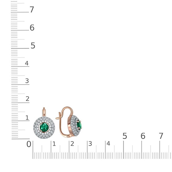 Серьги из красного золота с 2 изумрудами и 112 фианитами