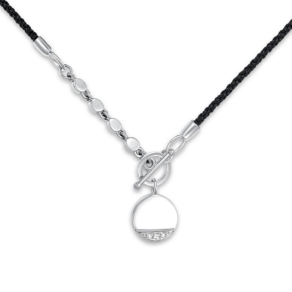 Колье с круглым подвесом из белого золота с 3 фианитами