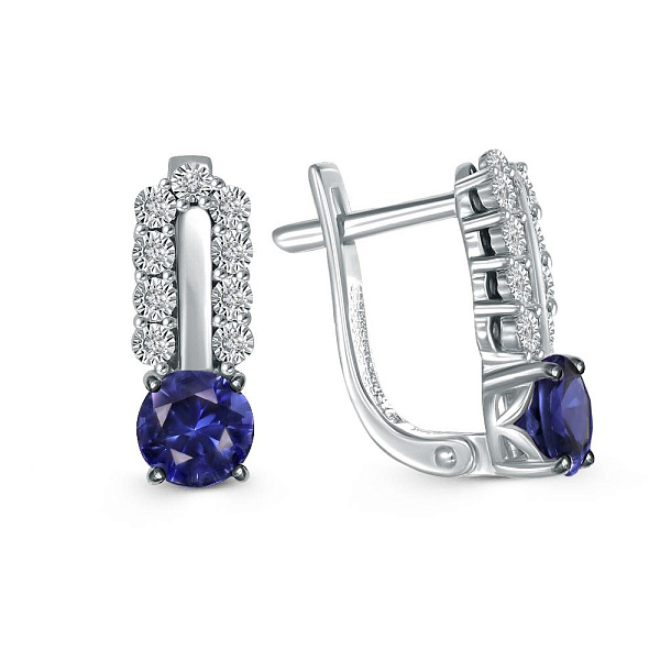 Серьги из белого золота с 2 корундами и 18 бриллиантами