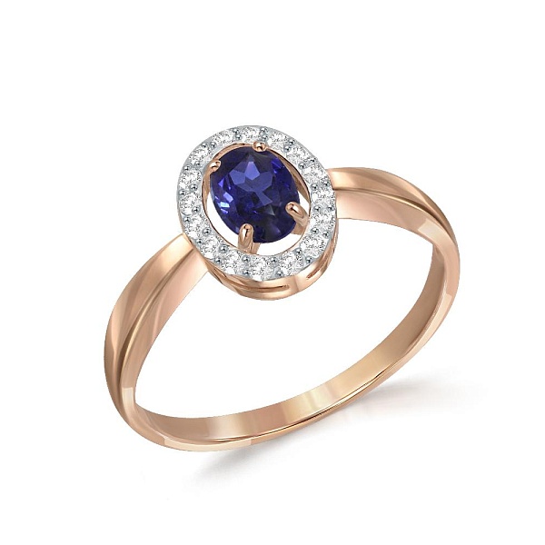 Кольцо из красного золота с сапфиром и 16 бриллиантами