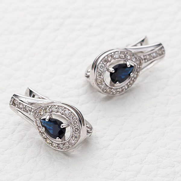 Серьги из белого золота с 2 сапфирами и 42 бриллиантами