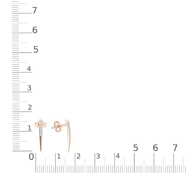 Серьги-пусеты Дорожки из красного золота с 14 фианитами