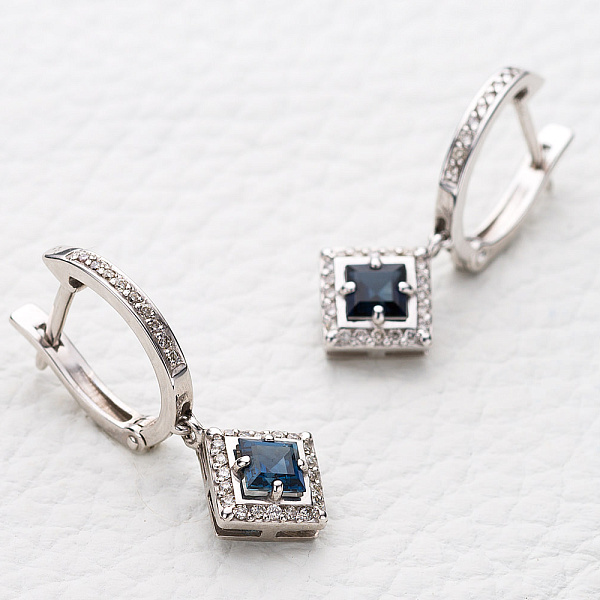 Серьги из белого золота с 2 сапфирами и 58 бриллиантами