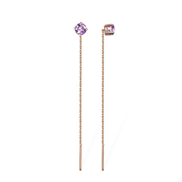 Серьги-продёвки из красного золота с 2 аметистами