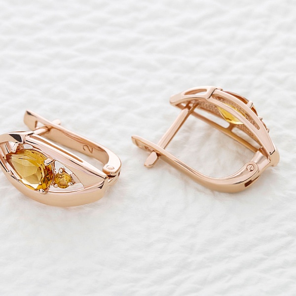 Серьги из красного золота с 4 цитринами