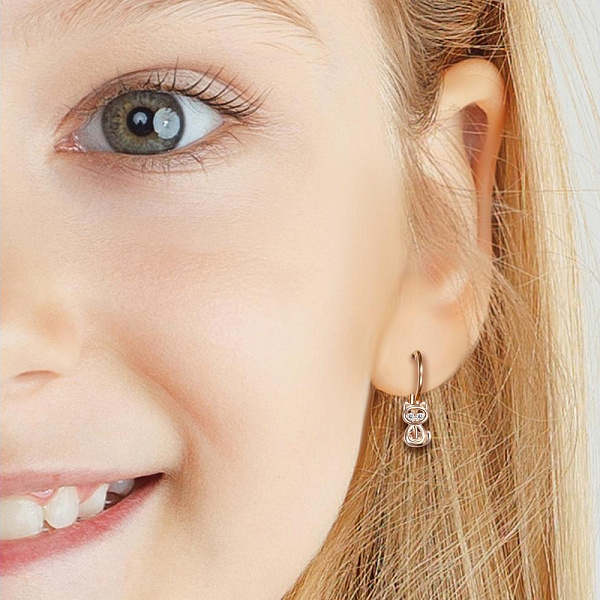 Детские серьги Кошки из красного золота с 4 фианитами